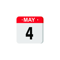 May 4 calendar icon. Planner holiday date isolated on white background. Color illustration in flat design. Vector illustration. EPS10