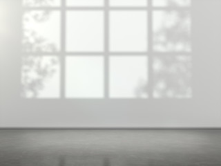 Platform for design,blank product showcase, empty room with window and tree shadow on the wall .3D rendering.