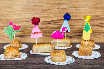 Traditional Turkish Dessert Baklava with Party Decoration 