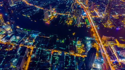 Cityscape view Twilight Sunset Through Town of Bangkok city It is a modern capital. Thailand