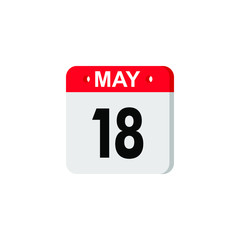 May 18 calendar icon. Planner holiday date isolated on white background. Color illustration in flat design. Vector illustration. EPS10