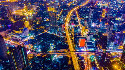 Cityscape view Twilight Sunset Through Town of Bangkok city It is a modern capital. Thailand