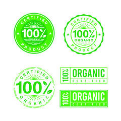 Set of 100% organic green badge stemp lebel sticker for logo design organic, natural, bio and eco friendly products