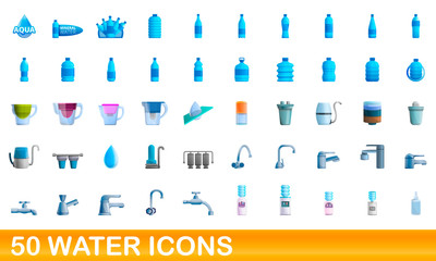 Fototapeta premium 50 water icons set. Cartoon illustration of 50 water icons vector set isolated on white background