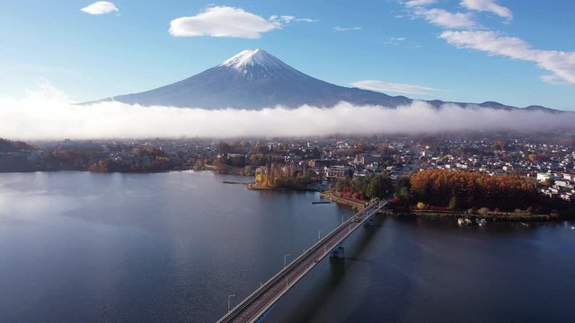 4k Aerial Footage of fuji mountain at Kawaguchiko Lake,Japan