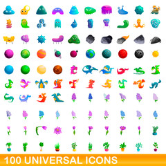 100 universal icons set. Cartoon illustration of 100 universal icons vector set isolated on white background