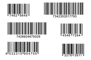 Set of Barcode icon vector with numbers and pattern of parallel lines.vector illustration design. Concept object design for product. Black striped code for digital identification. Business barcodes