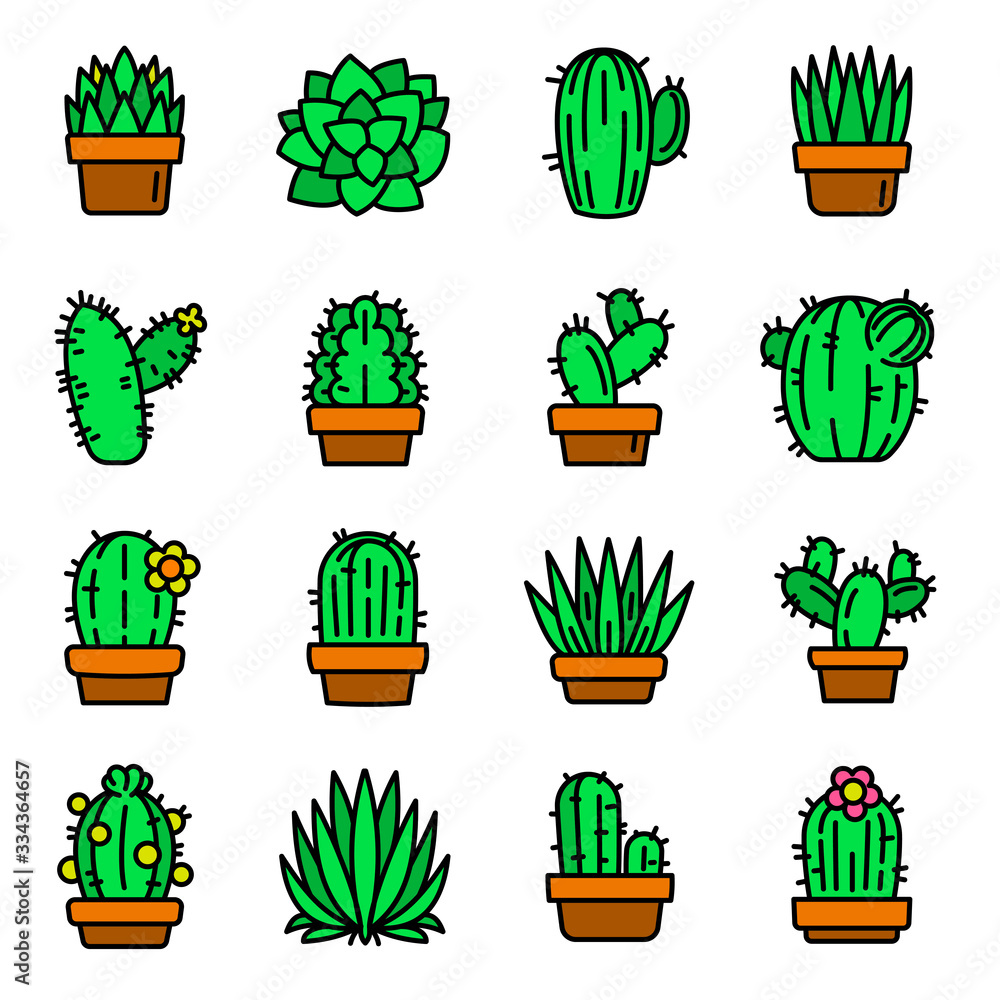 Poster succulent icons set. outline set of succulent vector icons for web design isolated on white backgrou