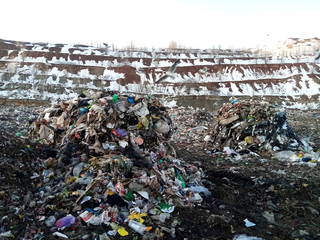 Obraz premium Landfill, waste disposal on the ground creates environmental problems in the world