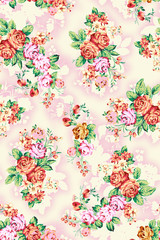 pink and orange  Shabby chic vintage roses, tulips and forget-me-nots vintage seamless pattern, classic chintz floral repeat background for web and print