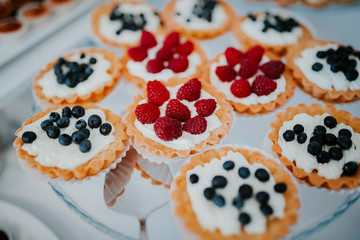 Sweet table at a wedding, monoportions and other sweets