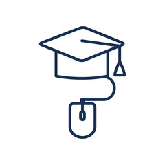 education online concept, graduation cap and mouse device icon, line style