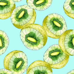 Fototapeta premium Watercolor kiwi fruits seamless pattern