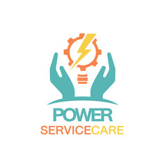 logo of power service care, 2 hands holding the lightning gear bulb.