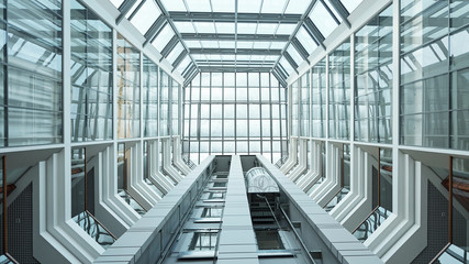 Part of interior of contemporary business center with elevator moving upwards