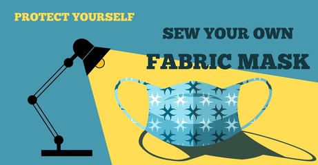 Protect yourself. Sew your own fabric mask to prevent spread disease outbreaks. Table lamp, coronavirus theme