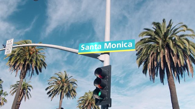 Wide shot Santa Monica Street Sign, Santa Monica CA