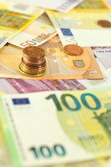 Euro currency money background with banknotes and coins