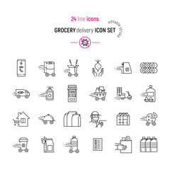 Linear Grocery Delivery Icons