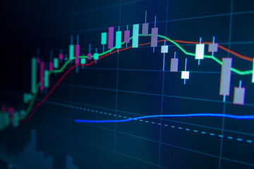 Blue Stock Exchange Market trading graph on screen monitor for economic and financial investment. Business analysis chart display. Stock invest infomation.
