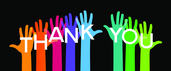 Hands with letters shaping the word thank you.