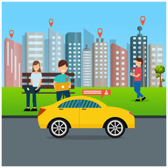 Online transport taxi vector illustration