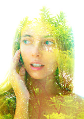 Surreal creative double exposure portrait
