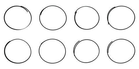 Hand drawn circle sketch frame set. Elements for concept design. Doodle style.