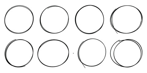 Hand drawn circle sketch frame set. Elements for concept design. Doodle style.