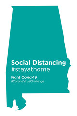 Alabama state map with Social Distancing stayathome tag