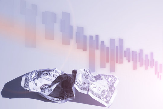 Crumpled banknote One dollar on a light gray background. Finance concept. Place for text