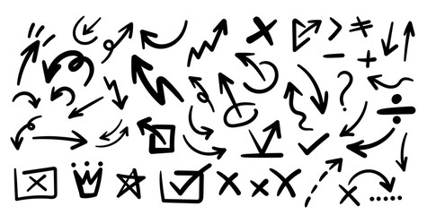 Arrow hand drawn icons vector set 