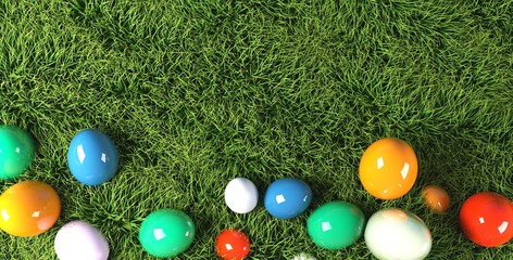 colorful Easter eggs in grass 3d rendering