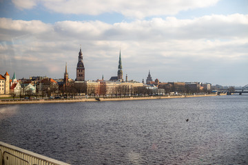 through the bus window old Riga and river