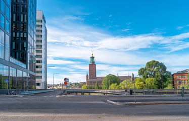 Fototapeta premium Stockholm, Sweden. The tower of the Stockholm City Hall from interchange.