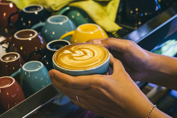 Hot Latte in coffee shop 