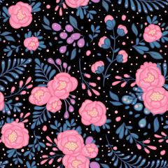 Naklejka premium Seamless roses pattern. Vector illustration in freehand style. Stylish floral Valentines day design template.