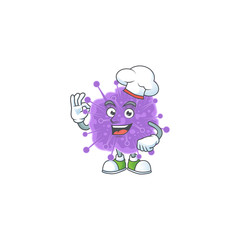 A picture of coronavirus influenza cartoon character wearing white chef hat