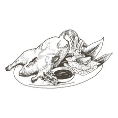 Festival Peking Duck as Famous Chinese Dish Vector Sketched Illustration