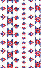 Red and blue embroidery ornament. Fashion texture for fabric textile.