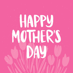 Fototapeta premium Mother's Day hand drawn lettering with spring flower tulip. Celebration holiday banner