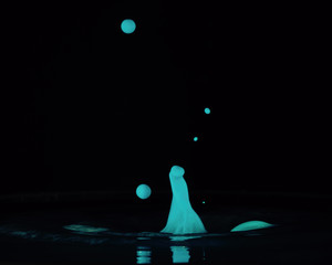 Green Water Drops At Random On Black Background