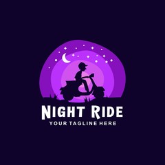 Fototapeta na wymiar Boy ride a motorcycle in the night
