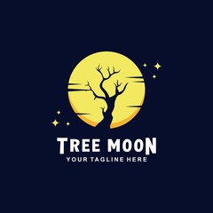 Tree moon logo with flat design