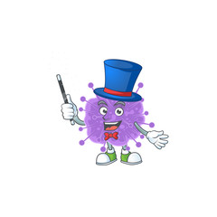 Charming coronavirus influenza cartoon design performance as a Magician style