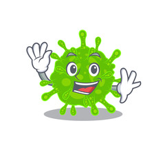 Smiley flaviviridae cartoon mascot design with waving hand