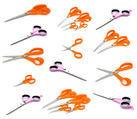 Collection of scissors isolated on white background. Full size.