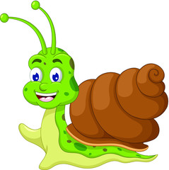 Cute Green Brown Snail Cartoon