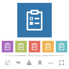 Survey flat white icons in square backgrounds