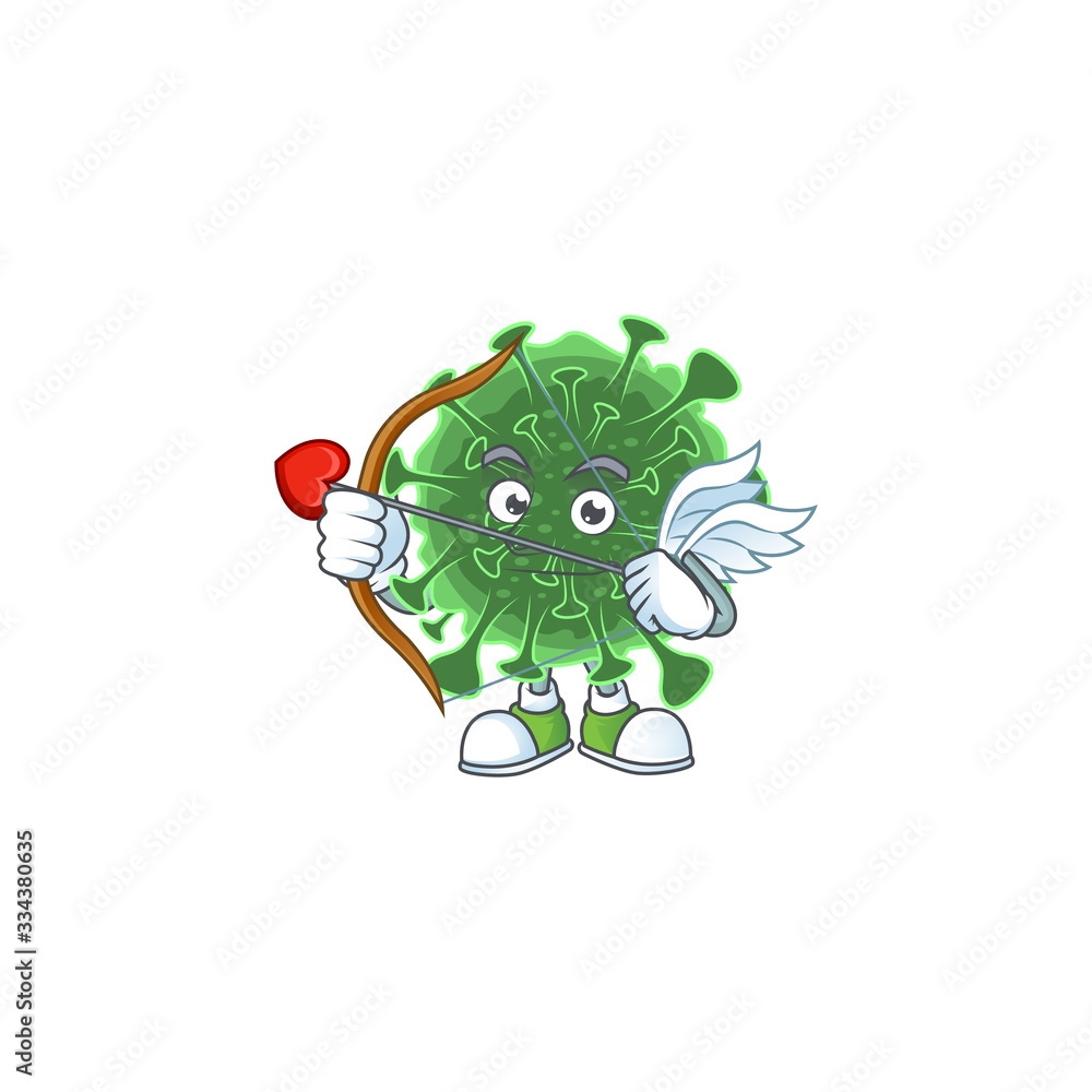 Wall mural Sweet cartoon character of wuhan coronavirus Cupid with arrow and wings